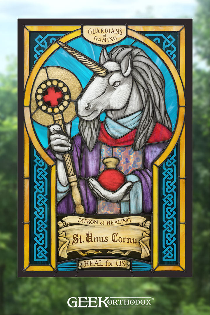 St. Monoceros | Unicorn Patron Saint Stained Glass Window Cling - Fantasy Art Decor