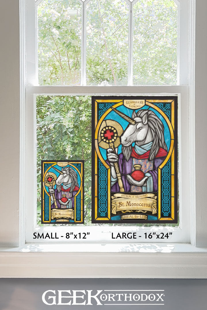 St. Monoceros | Unicorn Patron Saint Stained Glass Window Cling