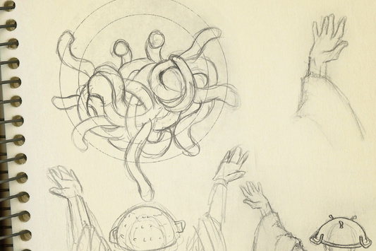 From Sketch to Stained Glass: Flying Spaghetti Monster a Custom Pastafarian Commission