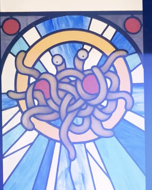 The Grand Finale: Our Flying Spaghetti Monster Stained Glass Commission Complete!
