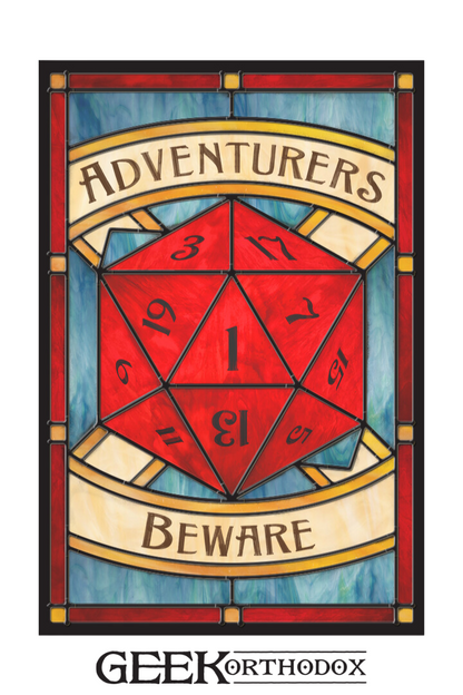 Adventurers Beware - Stained Glass window cling