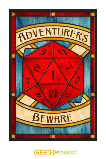 Adventurers Beware - Stained Glass window cling