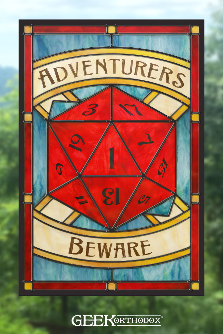 Adventurers Beware - Stained Glass window cling