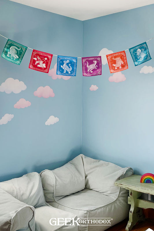 Prehistoric Pennants | Dinosaur Decorative Inspiration Flags - Kids Room Wall Hanging