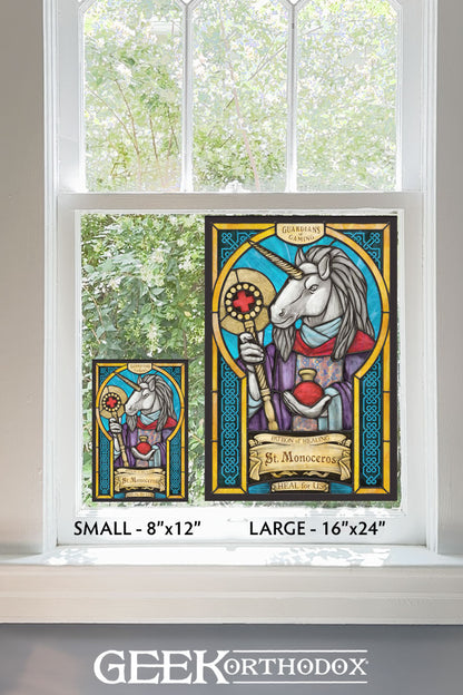 St. Monoceros | Unicorn Patron Saint Stained Glass Window Cling