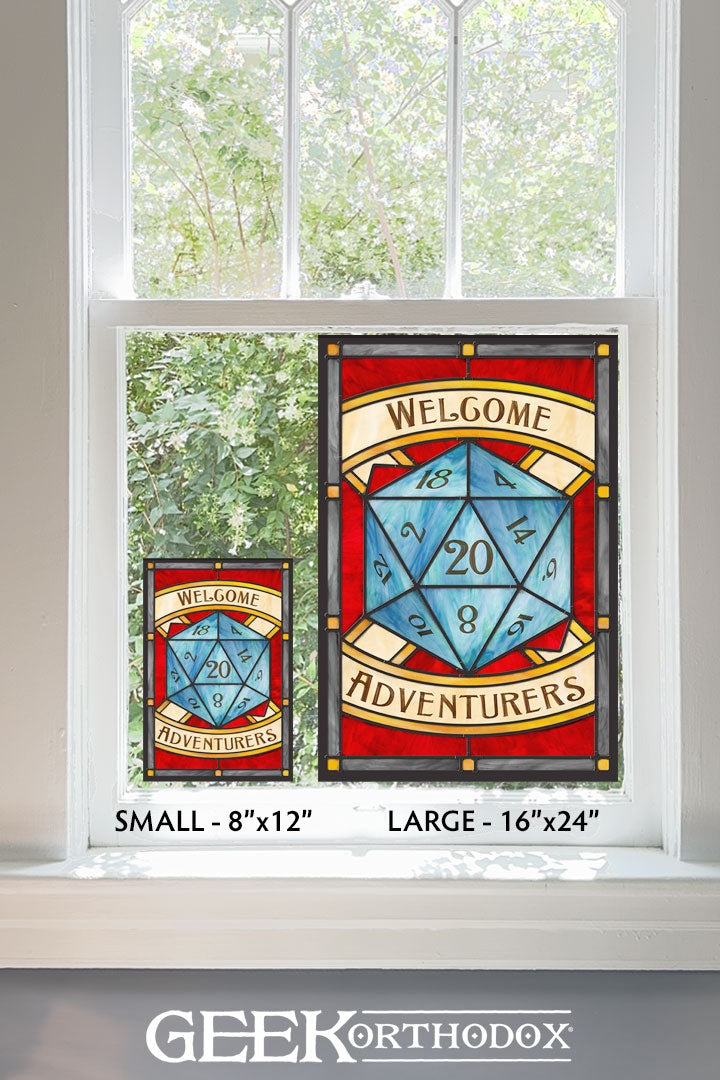 Welcome Adventurers |  RPG Gaming Stained Glass Window Cling - Dungeon Entrance Art