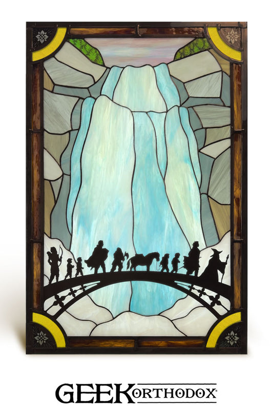 Middle-earth | Leaving Imladris Waterfall Original Stained Glass Panel