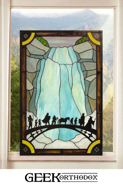 Middle-earth | Leaving Imladris Waterfall Original Stained Glass Panel