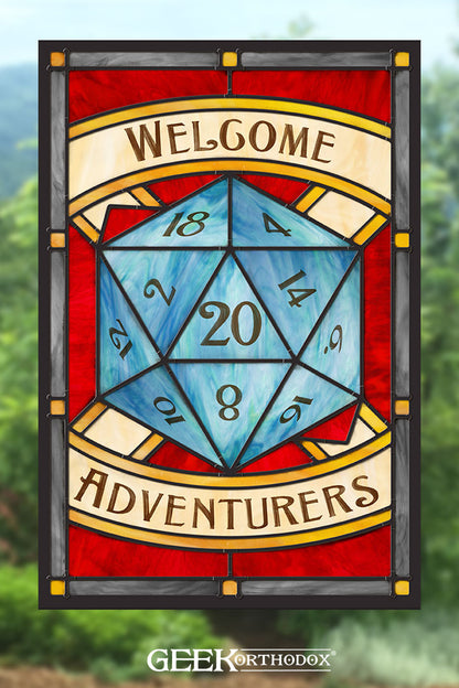 Welcome Adventurers - Stained glass static cling